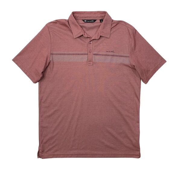 Travis Mathew Shirt Mens L Large Red Over The Water Golf Polo Geo Chest Stripes - Picture 1 of 12